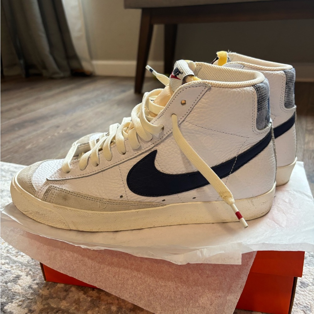 Nike White and Blue High-Top Sneakers